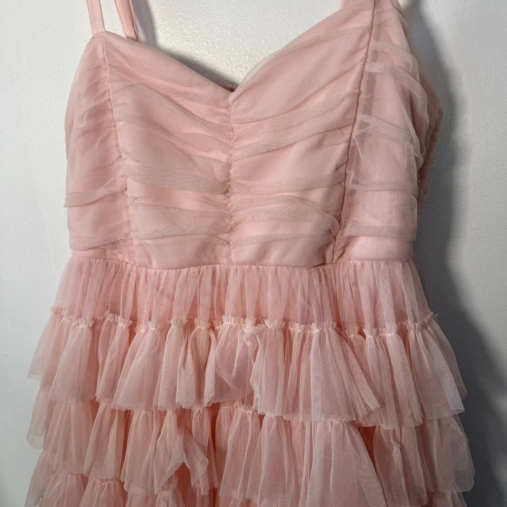 Torrid Pink Tulle Ruffle Tiered Midi Dress Plus Size 16 Sweetheart Neckline - Picture 3 of 6